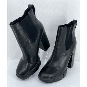 Steve Madden Women Revised Black Leather Platform Heeled Chelsea Boots 6.5M